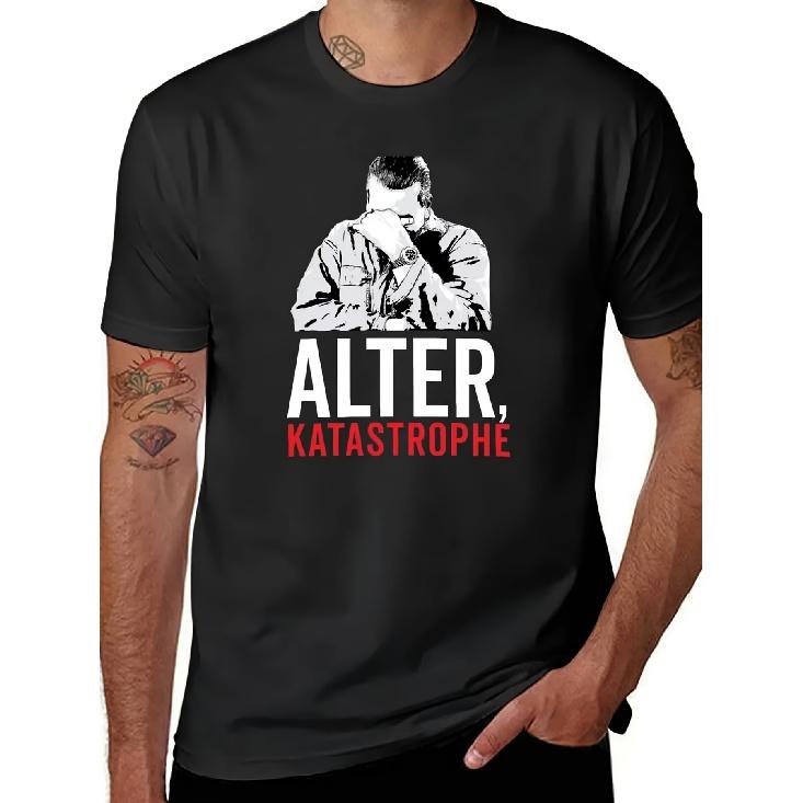 Alter Katastrophe Men s Heavyweight Graphic T-Shirt - Black Tee with Bold Red & White Lettering, Regular Fit Crew Neck Casual Everyday Shirt for S чёрный