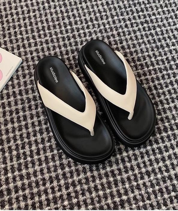

Sheepskin version~ Casual versatile round head toe thick bottom simple flip-flops women s summer outer wear cold slippers 40