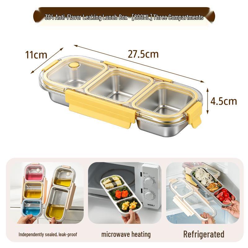 304 Stainless Steel Compartmented Lunch Box - Leak-Proof, Microwaveable, Insulated Bento Box.
