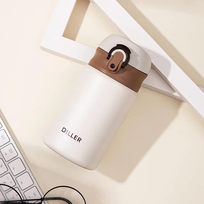 300ml Minimalist Thermos Bottle Portable and Cute Portable Cup Vacuum Stainless Steel Pop-up Lid Mini Direct Drinking Cup