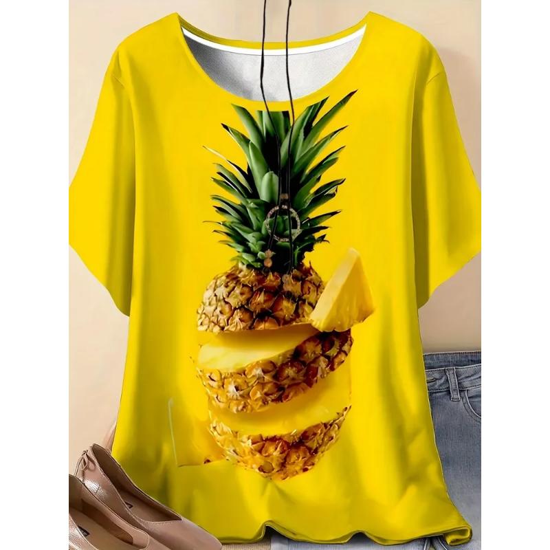 Fashion Women's Crew Neck Short Sleeve 3D Casual Color Printing Casual Short Sleeve Crew Neck T-Shirt