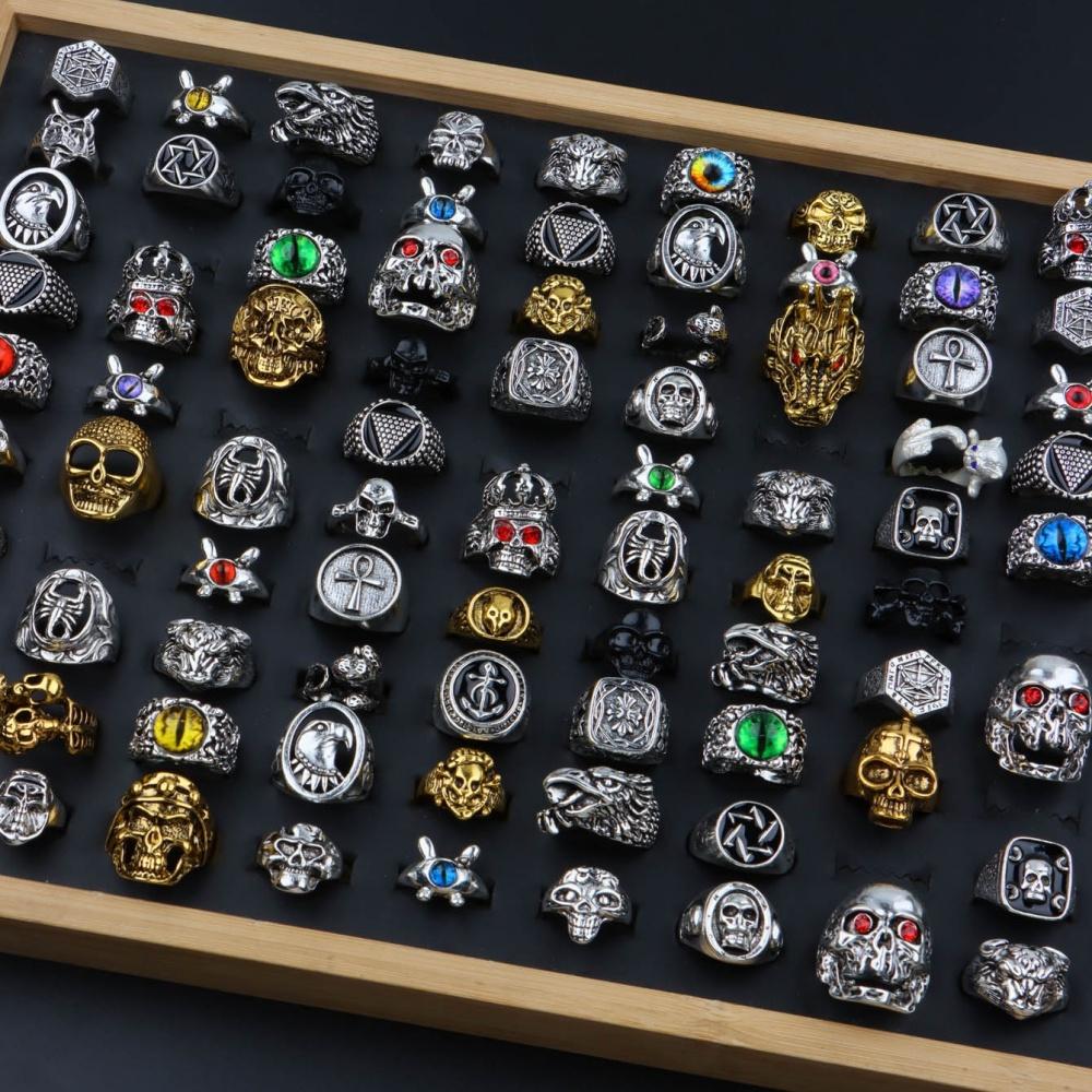 10/20/30Pcs/Lot Fashion Punk Hip Hop Rock Charm Skeleton Owl Geometry Finger Rings For Women Men Jewelry Party Gifts Accessories