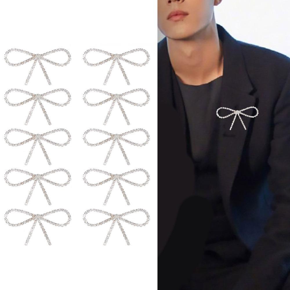 10pcs Sparkly Rhinestone Rhinestone Brooch Vintage Bowknot Claw Chain Pin Bow Brooch Pin  For Women