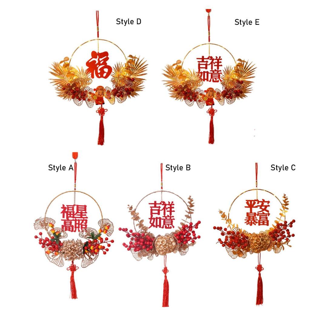 Chinese New Year Ornament Making Kit DIY Celebration Luminous with Tassel Flower Wreath Hanging Decoration for Wall Indoor Door
