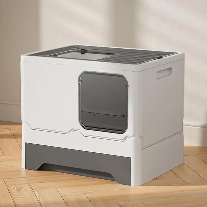 Cat Litter Box  Double Door Enclosed Kitty Toilet  Cat Litter Box Tray  Drawer Litter Pan with Drawer Pan and  Scoop