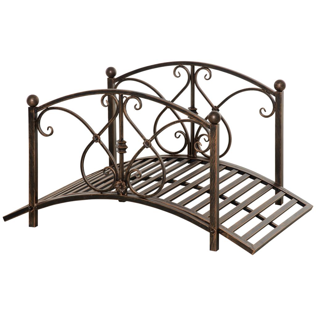 Vintage Garden Bridge with Floral Elements, In Metal, 99x68x53cm, Black