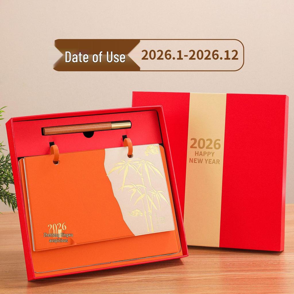 2026 Year of the Horse Leather Desktop Calendar – Custom Business Edition with Logo