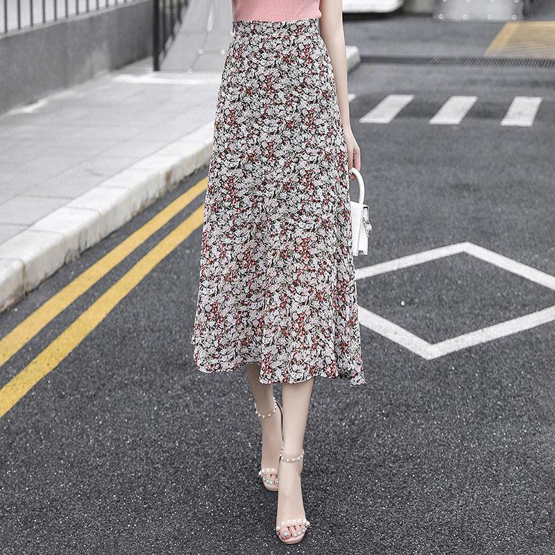 

Летняя женская юбка-трапеция с цветочным принтом, шифоновая юбка-миди с высокой талией, утягивающая юбка средней длины, юбка-шарф с цветочным принтом 2XL