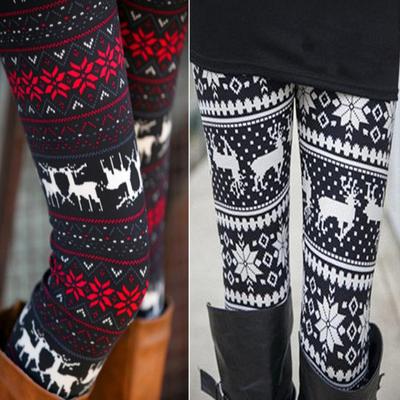 Fall Winter Leggings Elk Snowflake Print Skinny High Waist Great Elasticity Butt-lifted Thick Warm Soft Christmas Long Trouses Bottoming Pants