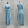 Europäische und amerikanische Damenbekleidung Digitaldruck Blume Langarm V-Ausschnitt Faltenkleid Damen langes Kleid