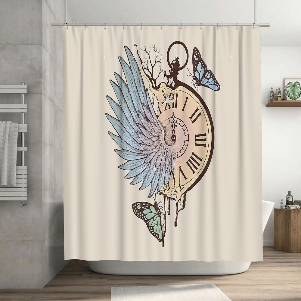 Vintage Clock Butterfly Shower Curtain Gothic Steampunk Floral Washroom Decor Backdrop Artistic Pattern Home Textile Bathroom Ac