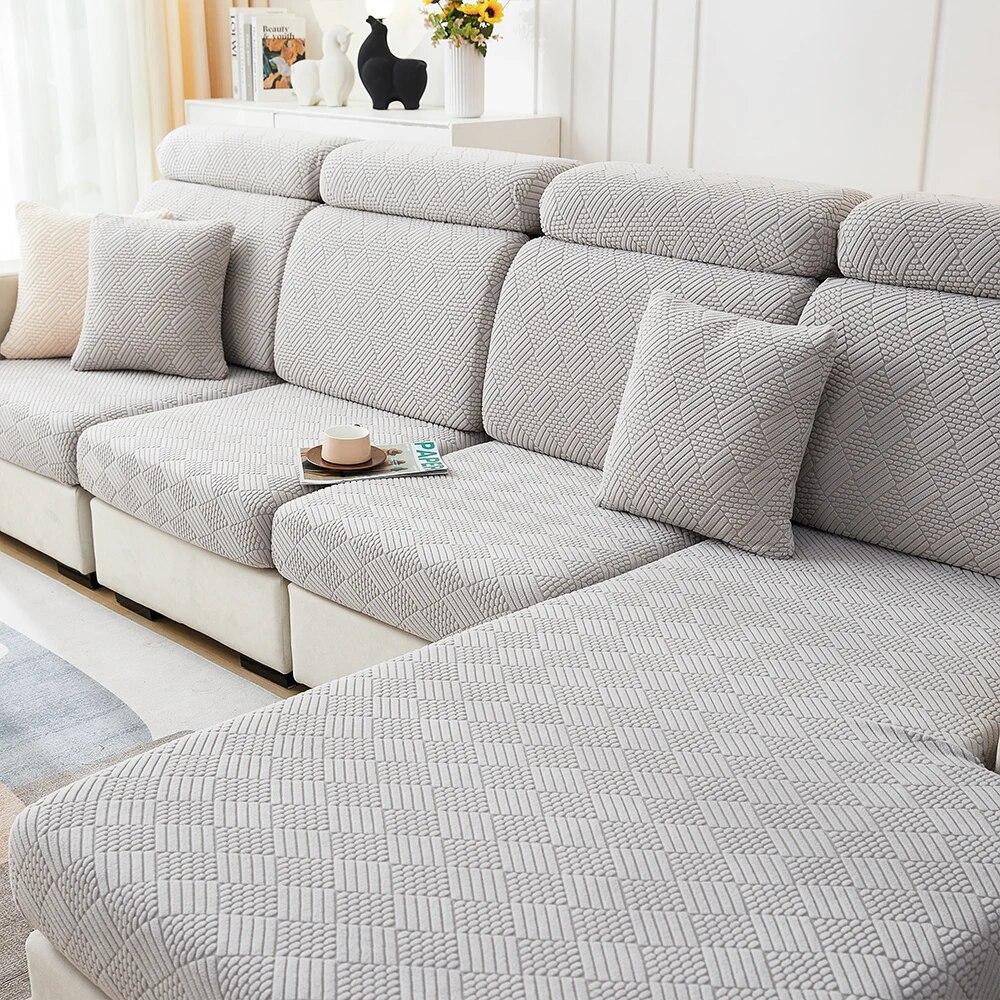 Jacquard Stretch Sofa Covers Living Room Plain Color Sofa Seat Couch Slipcover Gray Furniture Protector Spandex Thick Sofa Case