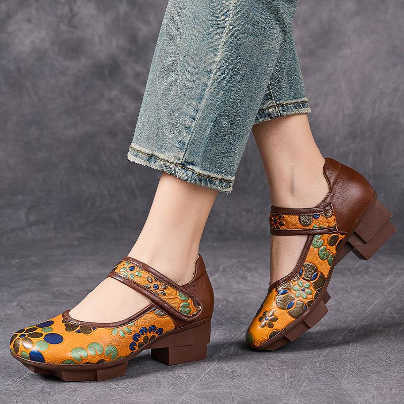 Fashion GKTINOO 2025 Spring New Chinese Style Thick Heels Shoes Genuine Leather Pumps Retro Embossed Women's Platform Shoes