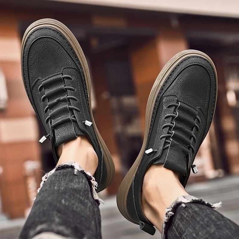 Classic Men's Antiskid Vulcanize Shoes Male Comfortable Sneakers Genuine Leather Men Casual Shoes High Quality Fashion Flats Men