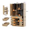 Mobile da Cucina con Scaffale Verticale Estraibile a 4 Piani per Spezie, Ripiani Regolabili, Illuminazione a LED con Telecomando e Presa, 185 × 105 × 40 cm.