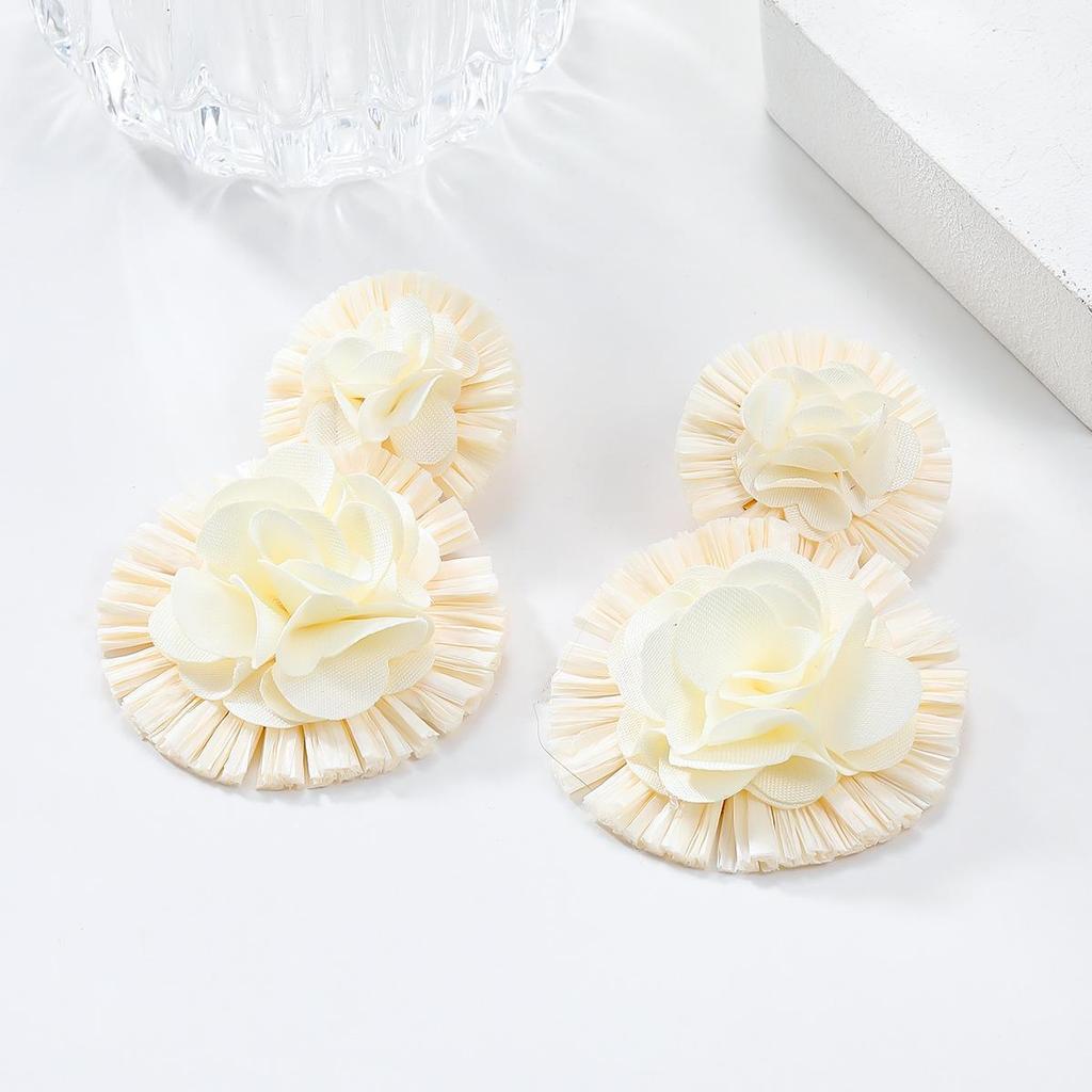Trendy Floral Raffia Earrings - Exaggerated European & American Style for Women