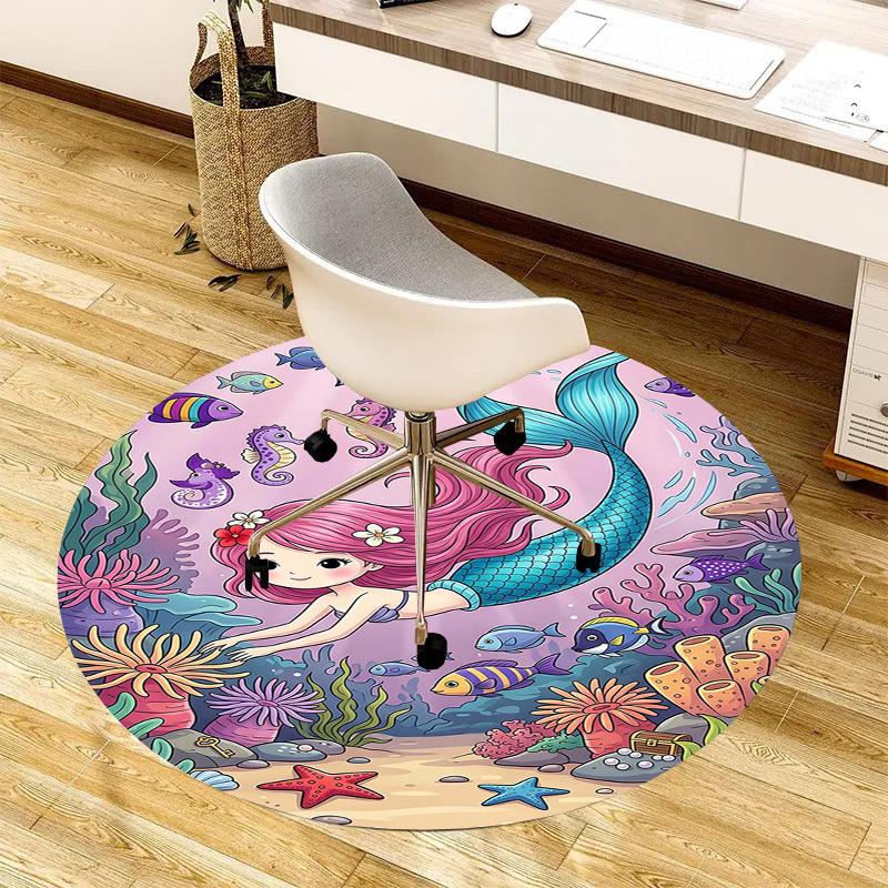1PC mermaid ocean Non-Slip Floor Round carpet, Office, family, bedroom, Large Area Rug Indoor Rugs, Vibrant Colors-Z0493