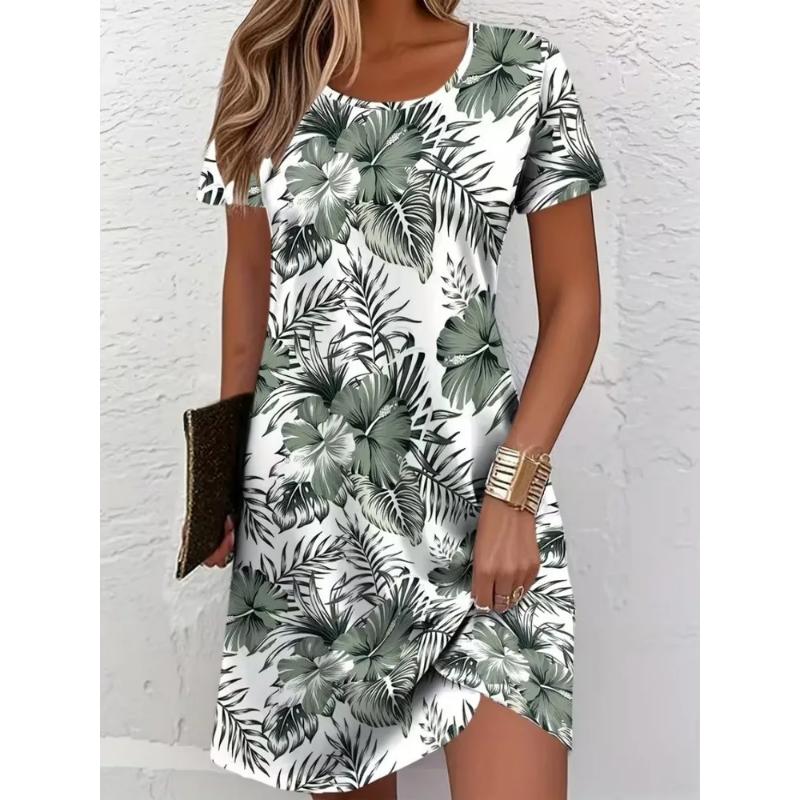 Fashion Women's Crew Neck Dress 3D Casual Color Printing Casual Dress Crew Neck Dress