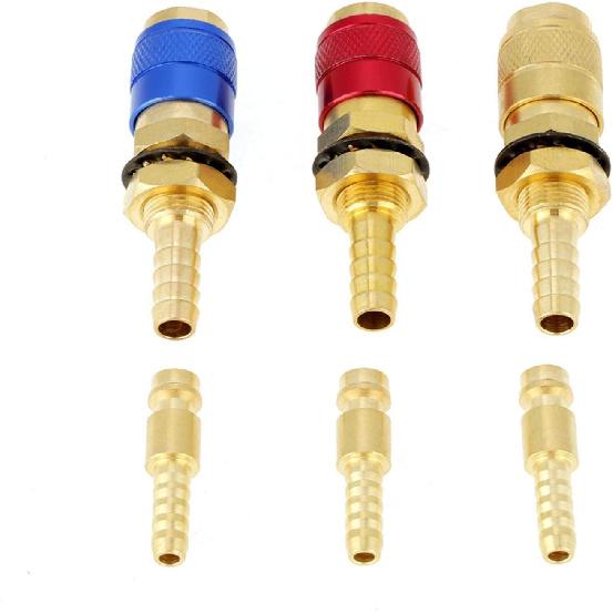 3 Stück Schnellkupplungen 8mm Messing-Steckverbinder Wassergekühlt & Gas-Argon Schnellkupplungsstücke für WIG-Schweißbrenner
