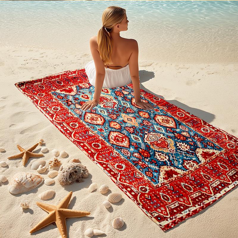 1Pc Traditional Persian Rug Beach Towel, Quick Dry, Multi-Use for Beach Pool Gym Yoga Home Travel, Christmas, Halloween, Xmas Gift S929201