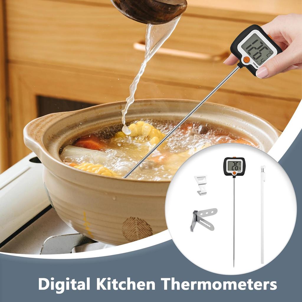 Cooking Temperature Gauge Long Probe Kitchen Meter with Pot Clip Deep Fry Oil Temperature Gauge with Rotatable Display for