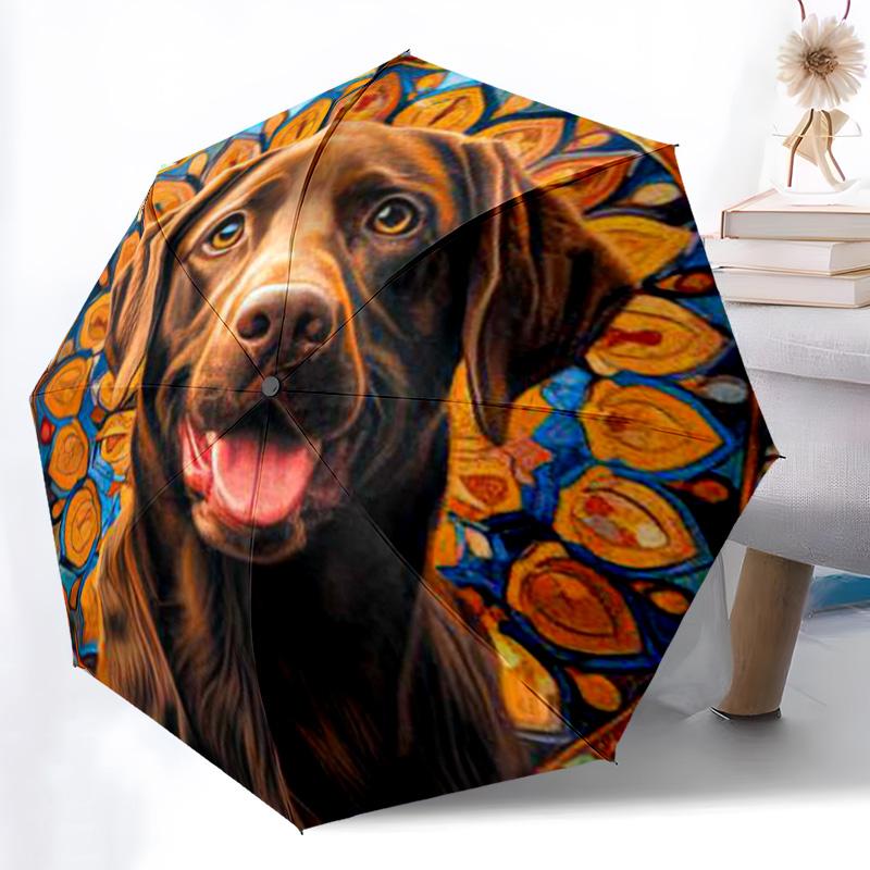 1pc Cute dog pattern Umbrella Portable Folding Umbrella Iron Frame Hole Bone Structure Outdoor Home Umbrella