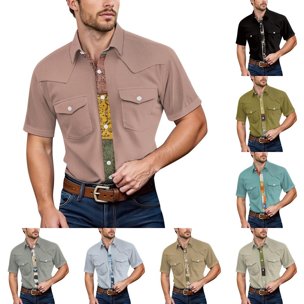 Men'S Fashionable Lapel And Shoulder Length Short Sleeved Casual Top
