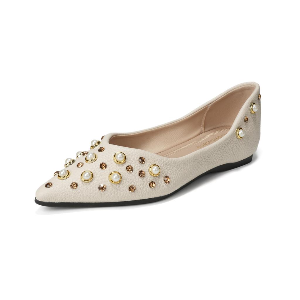 French Style Flat Pointed Toe Shoes for Women Soft Sole Comfortable Non-Slip Daily Walking Shoes Office Ladies Loafers Beaded