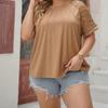 Plus Size Women's New Loose Hollow Short Sleeved Design Round Neck Top