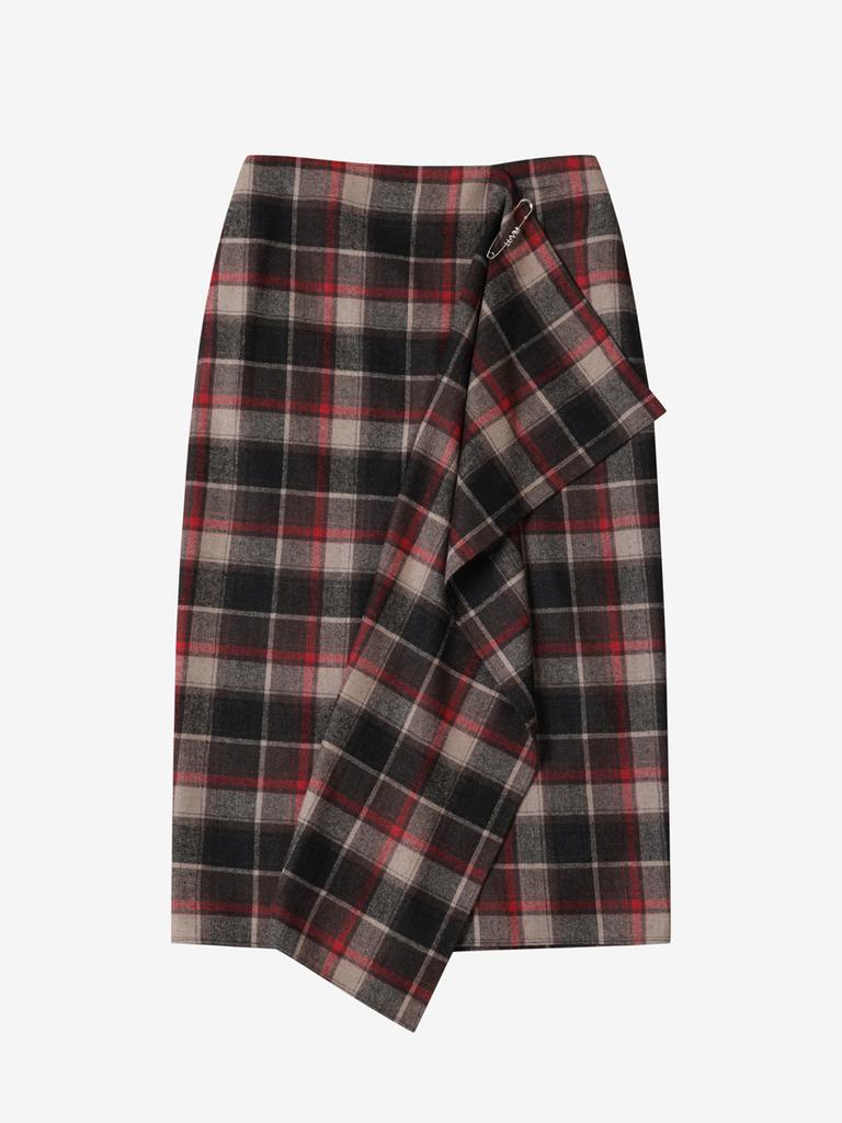 LUVM Checked Wrap Wool Skirt_Red