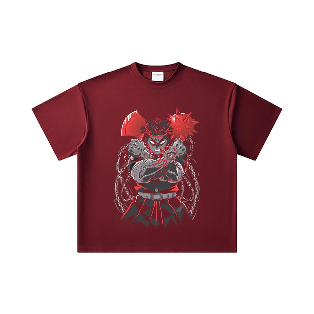 260 GSM Doppelgarn 32er Zählung 100% Baumwolle Demon Slayer V24 Gyomei Druck Unisex Schweres Baumwoll-T-Shirt