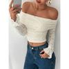 Off Shoulder Slim Fit Lace Crop Tops Fashion Spring Summer Solid Color Long Sleeve Blouse Hollow Out Sexy Short Shirt Streetwear Casual Sweet Clothing