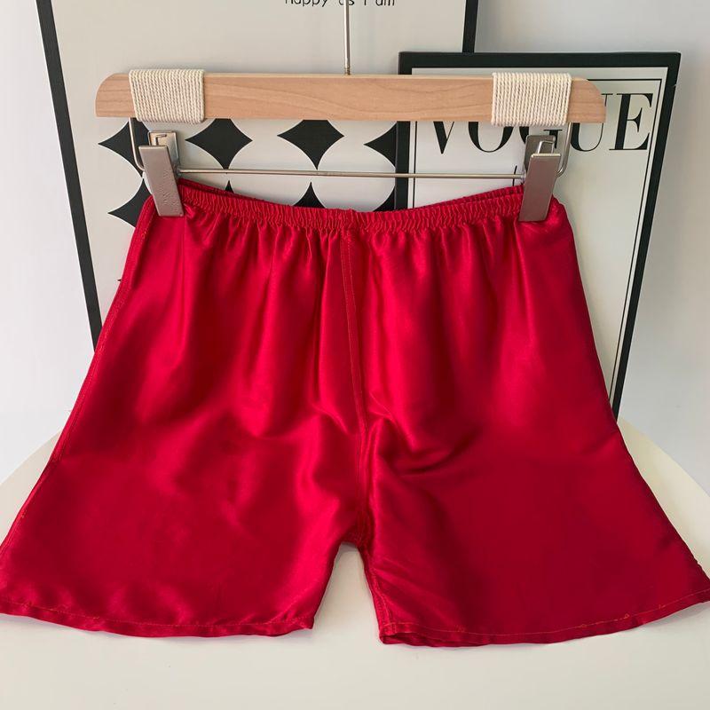 

Silk Shorts Ladies Safety Bottoming Safety Pants Pajama Pants 100 Mulberry Silk Soft Breathable Home Pants Special Offer Red Small size waist 58-92, Pants length 35