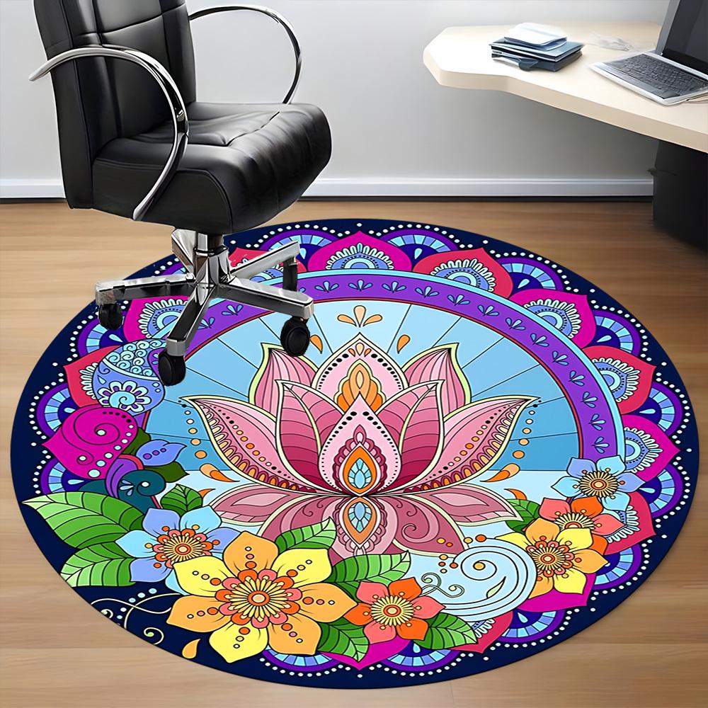 1pc Lotus Mandala Chair Carpet for Office Non-Slip, Lightweight, Machine Washable Rug for Office, Room - Holiday Decoryy251016001