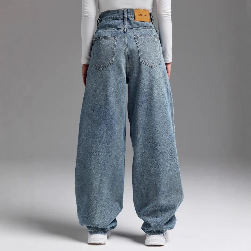 Damjeans Hög Midja Rakt Ben Stretchiga Jeans Trendiga Lösa Vida Ben Denimbyxor med Fickor Casual Baggy Jeans Denimbyxor för Kvinnor