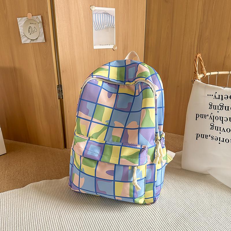 Plecak dla ucznia szkoły średniej w kratkę, damski, o dużej pojemności, nylonowy, szkolny
