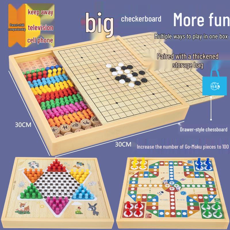 Multi-Board Game Set: Go-Moku, Checkers, Chinese Checkers, Chess, Animal Chess, Army Chess – Parent-Child Educational Toy