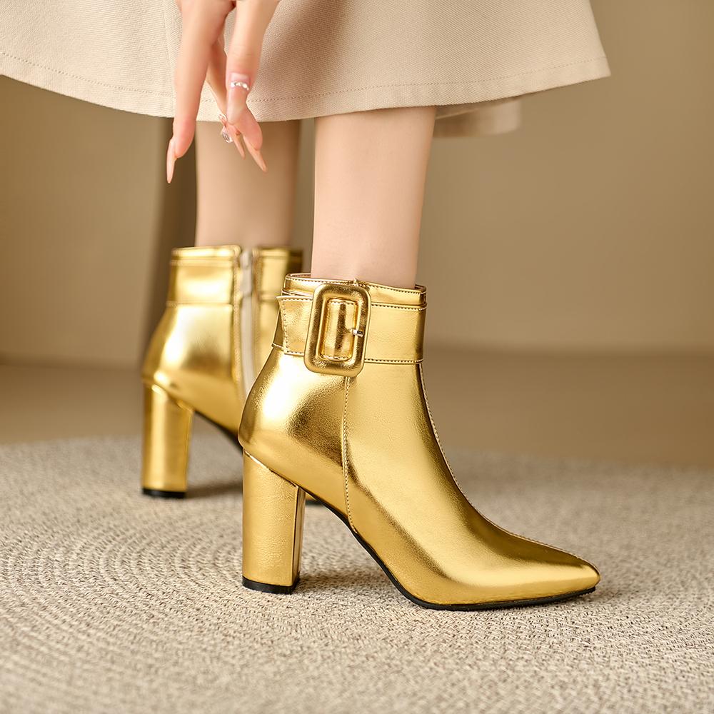 Gold Silber Damen Stiefeletten Hoher Absatz Kleine Große Größe 32 46