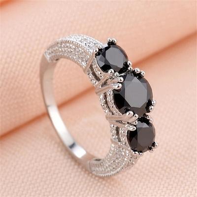 Anillo Vintage Con Cristal Artificial Negro Para Mujer Moda Compromiso Boda Joyería Regalo de San Valentín
