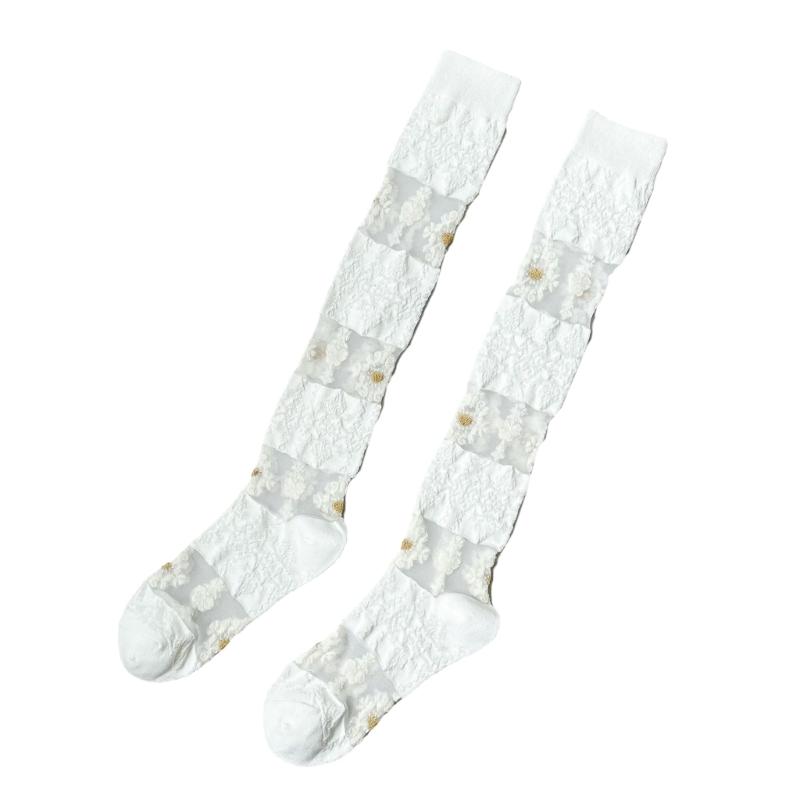 Womens Knee High Stocking Lace Top Stockings Silky Stocking Tights for Womens Girls Knee High Lace Mesh Socks