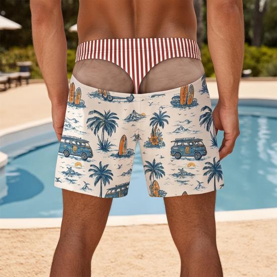Activewear for Water Sports Men Hairy Booty Shorts, 3D Butt Print Beach Elastic Waist Board Shorts Funny Patriotic Swim Trunks Summer Vacation