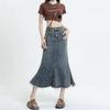 Vintage Old Half-body Skirt Denim Skirt Female Package Hip Design Sense Raw Edge Fishtail Skirt In Long Summer Comfortable Fashion Denim Bustier Skirt