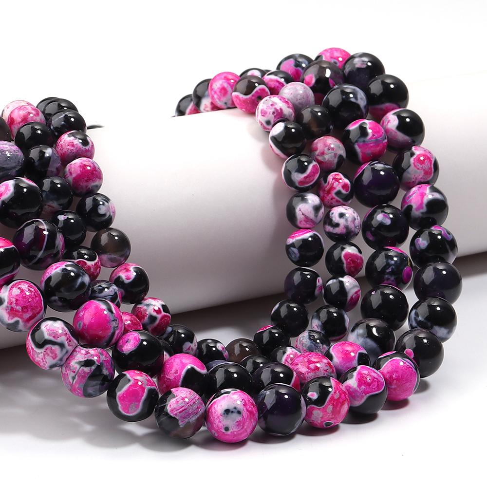 6/8/10mm Natural Stone Hot Pink Fire Agate Beads Round Loose Beads For DIY Jewelry Making Crafts Bracelet Necklace Accessories