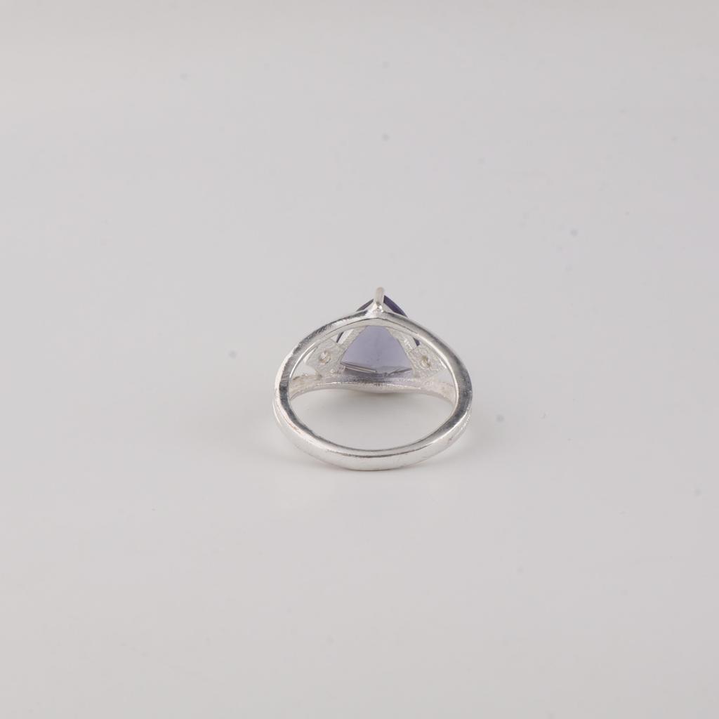 Natural Iolite Gemstone 925 Sterling Silver Wedding Jewelry Triangle-Cut Pretty Ring For Women CZR-17-9