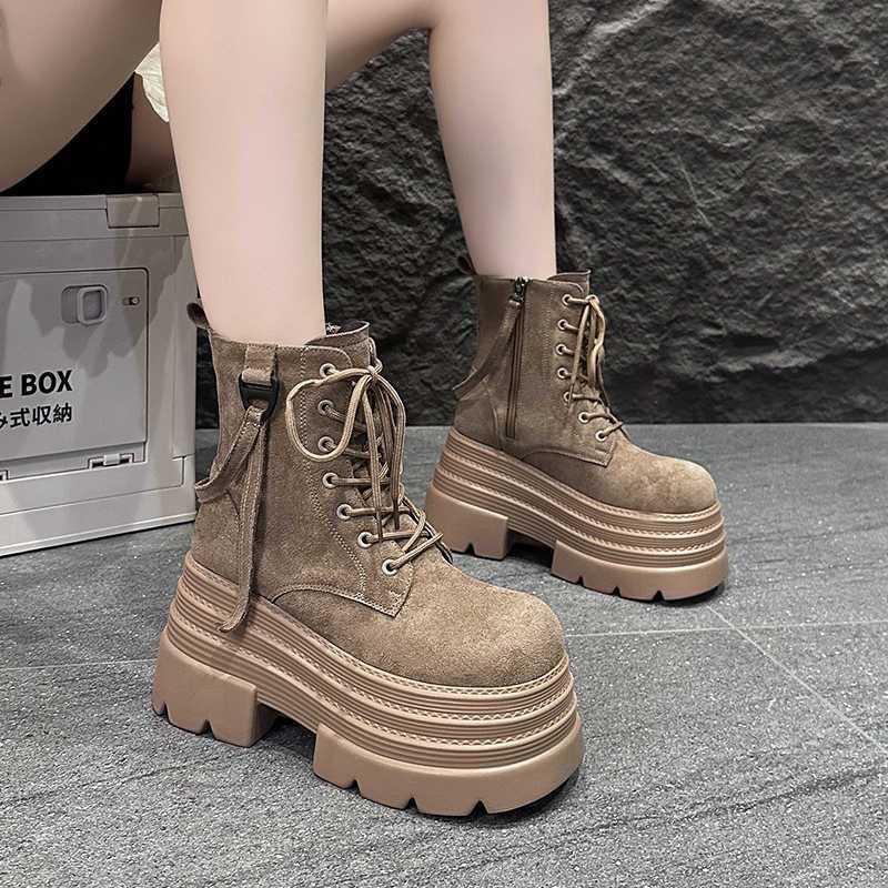 European and American style matte Martin boots winter new lace-up small man heightening thick-soled temperament locomotive short boots