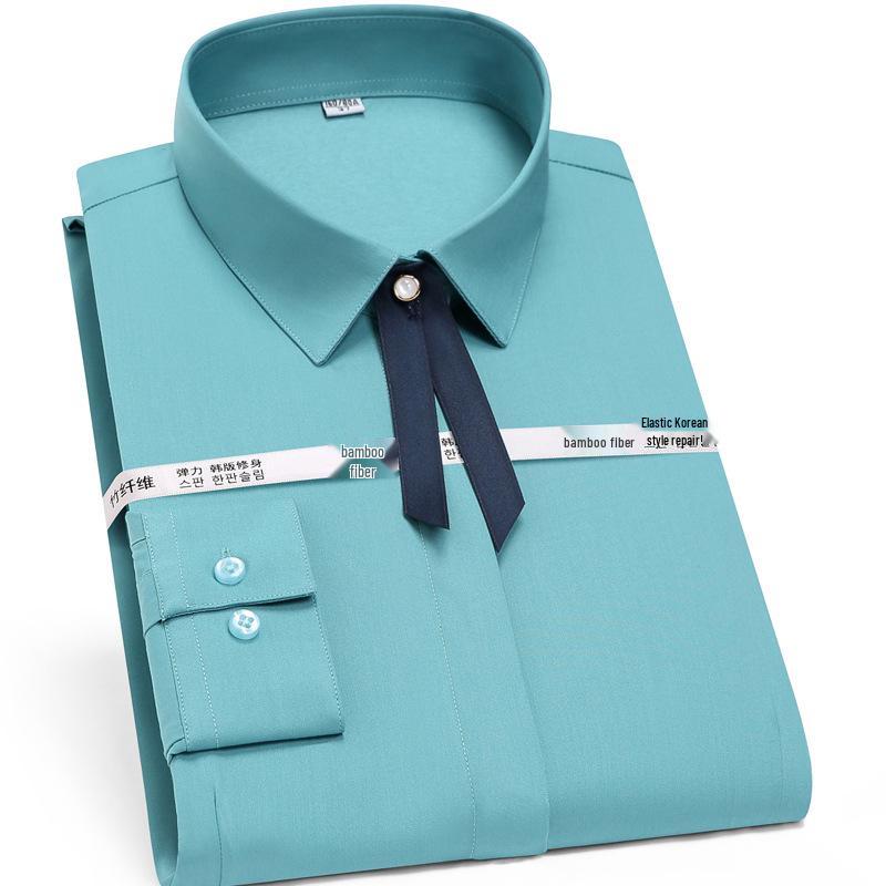 Men's Long Sleeve Non-Iron Bamboo Fiber Formal Shirt with Embroidered Logo