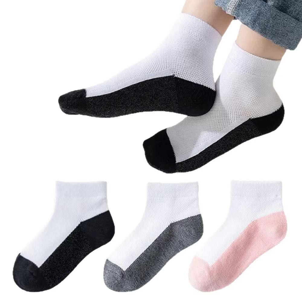 5 Pairs Two-color Kid Boys Anti-slipping Sock Breathable Student White Socks White Socks
