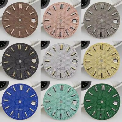 NH35 Watch Dial and Watch Hands 28.5mm Geometric Shapes Texture Dial Green Luminous Watch Accessories for NH35 NH36 Movement