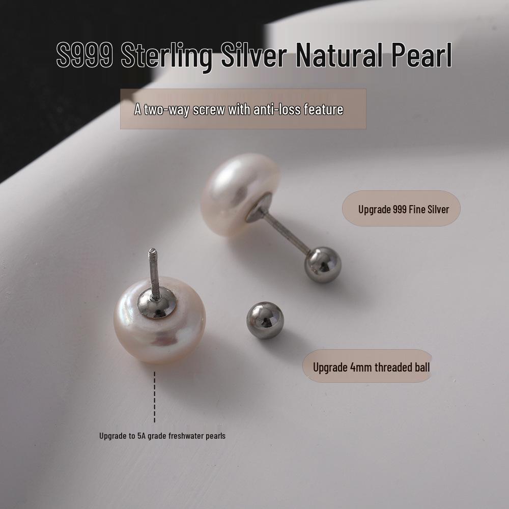 Elegante 999er Sterling Silber Schraubverschluss Süßwasserperlen Steckerohrringe für Damen - Leichter Luxus, Anti-Drop, Nischen-Design