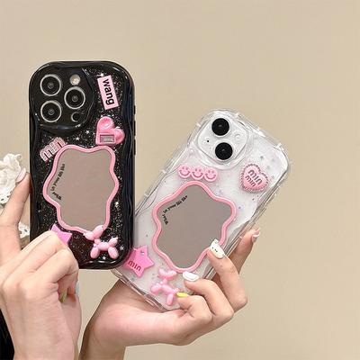 Pink Mirror Love Phone Case for IPhone17Promax Glitter Glue Transparent for Apple 16 Five-pointed Star